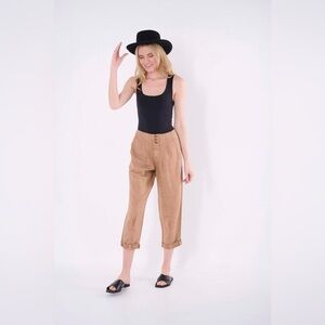 Marrakech Brown Tan Cedar Nicola Solid Pleated Pant LINEN Blend  Size 30 Large